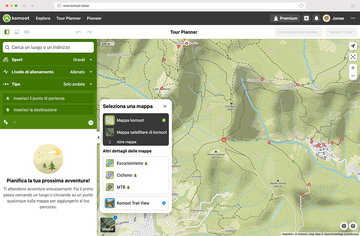 Mappe con immagini reali di komoot Trail View